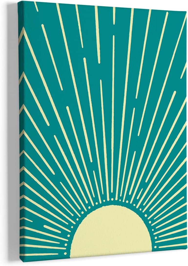 HIWX Boho Sun Framed Canvas Pictures Wall Art, Boho Office Bathroom Decor, Bohemian Wall Art Decoration for Bathroom, Office, Bedroom 11x14 (Green2)