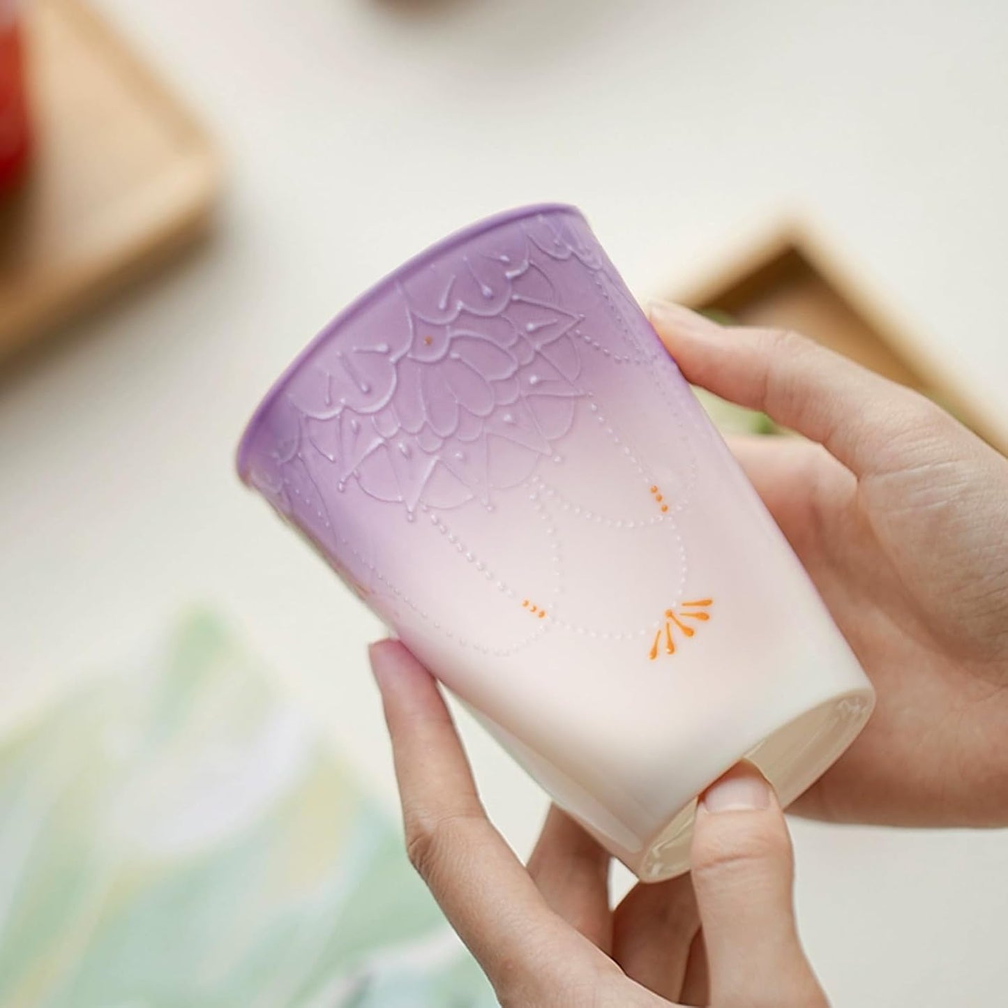 KAMMAK Ceramic Tea Cups Small, Cute Vintage Coffee Cup Set of 2, Porcelain Teacups Espresso Mug, 11.5oz Hand Painted Chinese Afternoon Tea Party Mugs, Birthday Gift for Women Men, Arita Pearl