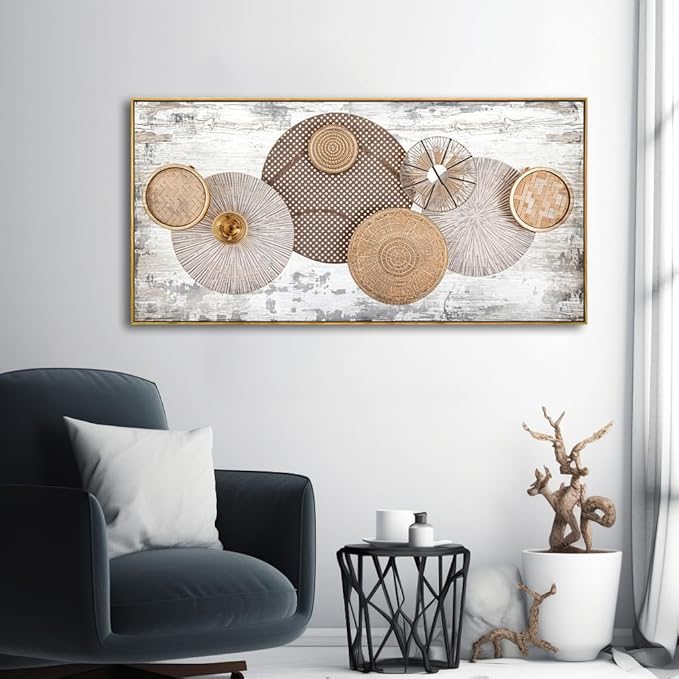 Wall Art Floral Rustic Wall Decor Yellow and White Canvas Painting Abstract Wall Art for Bedroom Living Room Dining Room Home Office Decor 24"x48" with Framed