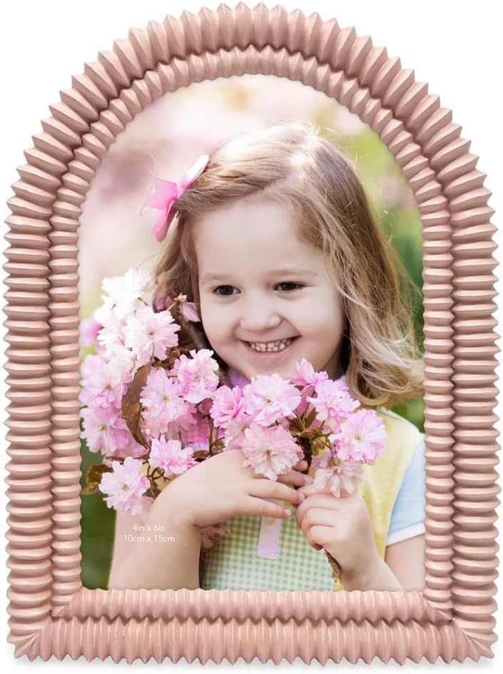 Isaac Jacobs 4x6 Matte Blush Double Bead Arch Photo Frame with Black Fabric Easel, Tabletop, Wall-Mountable, Shelf and Desk, Decorative Art Design, Home Décor (4x6, Matte Blush)