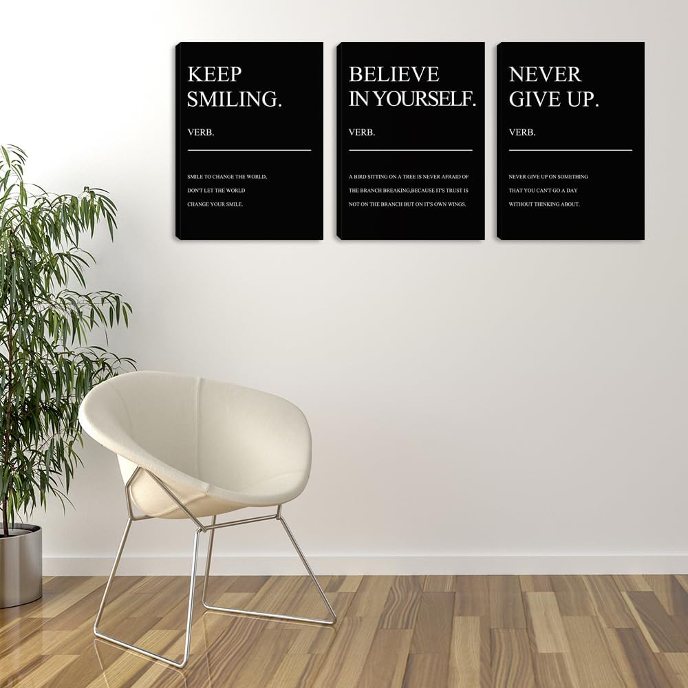 Black Office Wall Decor Poster Positive Motivational Prints 3 Pieces Framed Canvas Wall Art Positive Quote Inspirational Wall Art Painting Picture Wall Decor Art for Bedroom Living Room (48"Wx24"H)