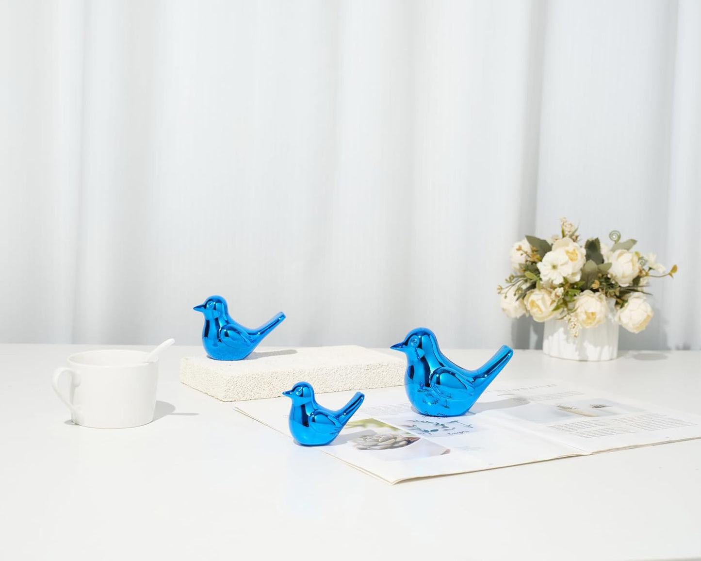 Bird Statue, 2-Pack 4 inch Shiny Blue Accent Knick Knacks Gifts, for Home Office Shelf Desk Coffee Table Decoration