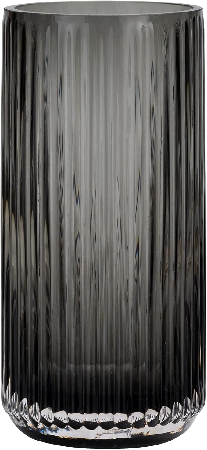 Flower Vase 7.5 inch Grey Thickened Hand Blow Glass Vase Round Vintage Striped Bottles for Bookshelf,Dinner Table,Indoor Office Desktop,Meeting Room,Bathroom,Countertop,Home