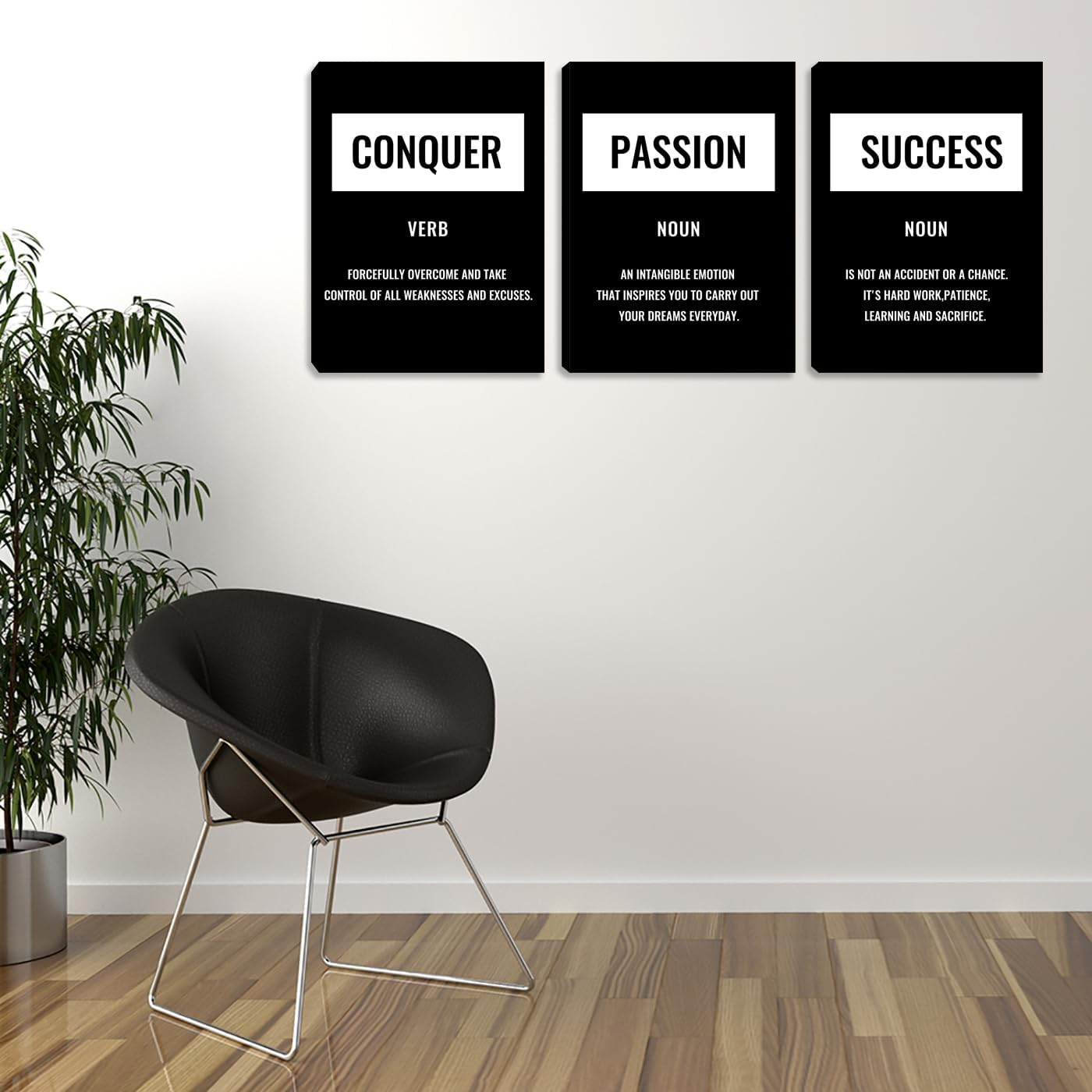 Black and White Canvas Wall Art for Bedroom - Motivational Success Wall Art Painting Wall Decor Modern 3 Pieces Prints Artwork Home Office Decor Inspirational Pictures Poster Framed (36”Wx16”H)