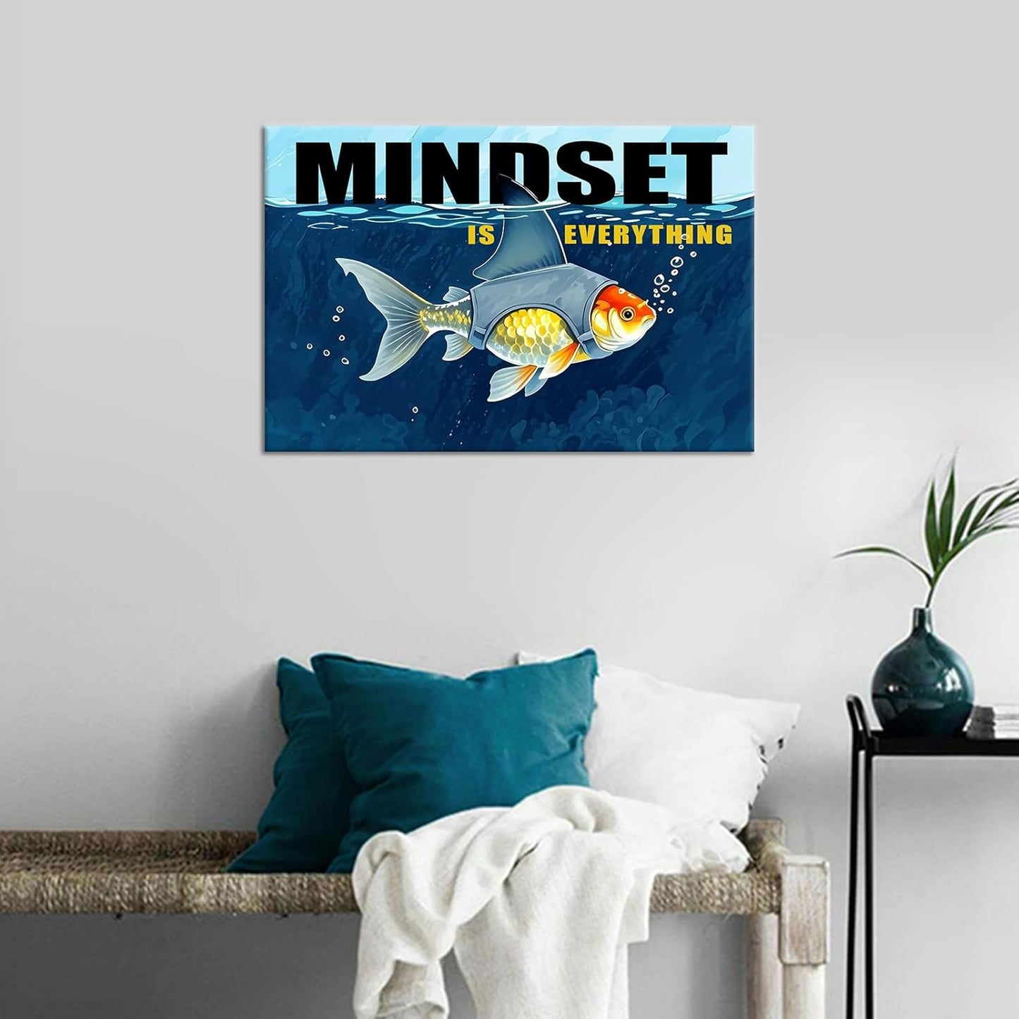 Inspirational Canvas Wall Art Home Decor Motivational Mindset is Everything Quotes Poster Print Modern Positive Theme Picture Painting Artwork for Bedroom Bathroom Stretched and Framed [18''Wx12''H]
