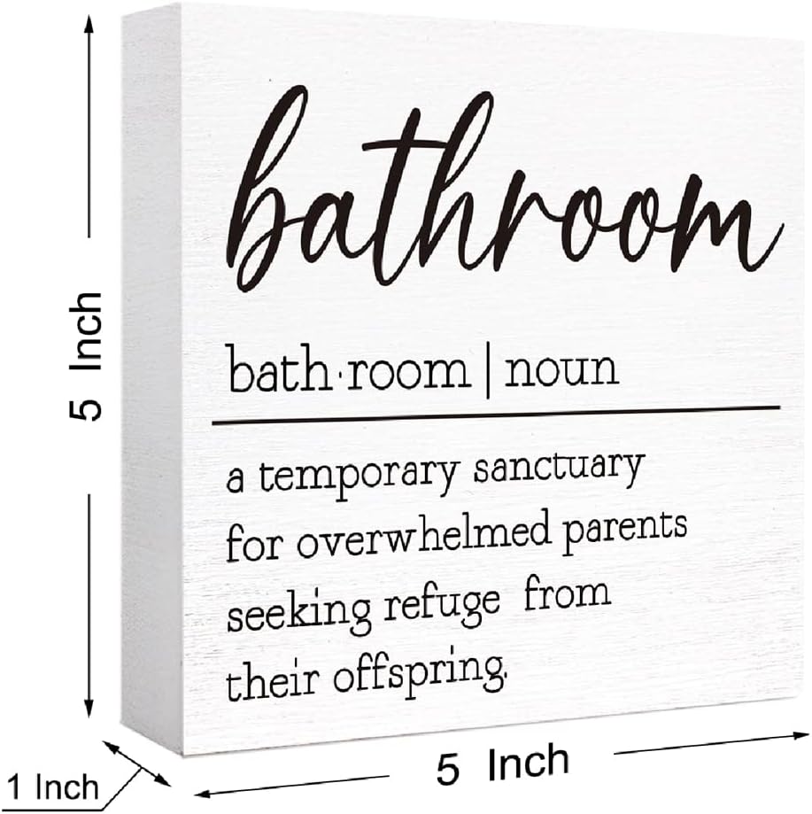 Funny Bathroom Definition Sign Wood Block Sign for Bathroom Shelf Toilet Restroom Home Tabletop Desk Decor