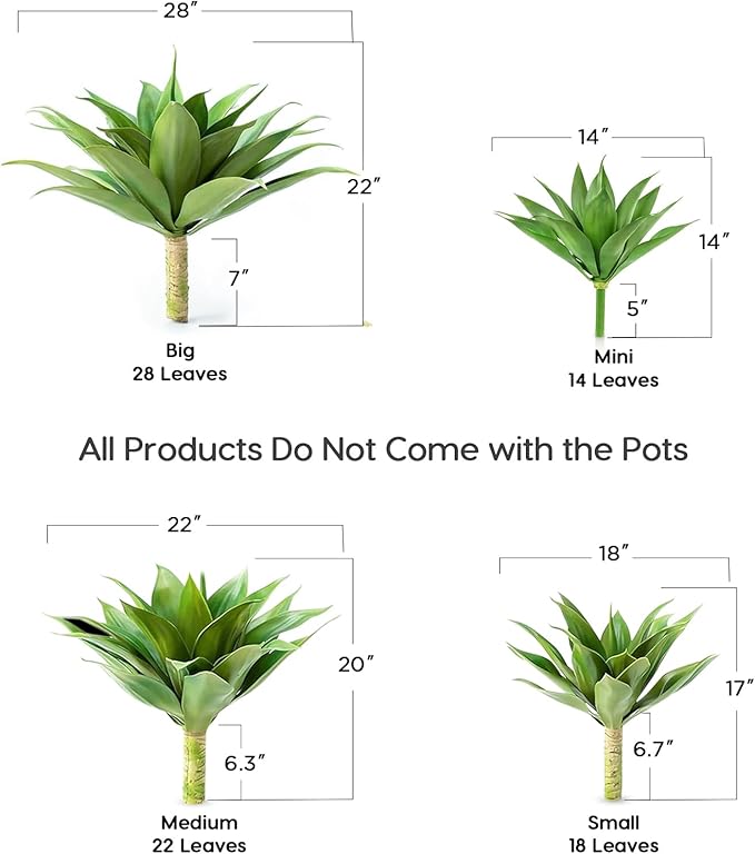 Velener Artificial Plant Outdoor Agave - Large Size UV Resistant Fake Agave Plants for Indoor and Outdoor Succulents Decor(28 Inch)