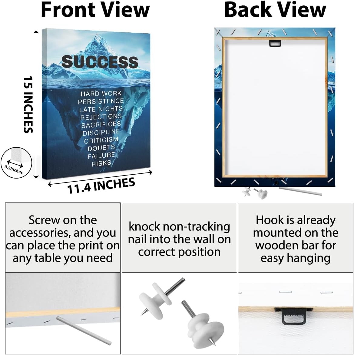 Inspirational Wall Art Success Motivational Poster Quotes Wall Decor for Living Room Bedroom Office Bathroom Canvas Print sign Framed Art Decoration Ready to Hang Positive Affirmations Wall Art