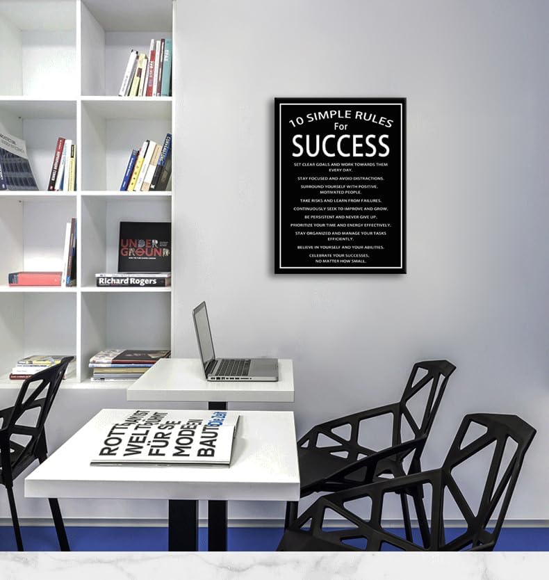 Inspirational Canvas Wall Art Motivational Poster Inspiring Quotes Painting 10 Simple Rules For Success Picture Print Artwork Office Wall Decorations for Living Room Bedroom Framed[18''W X 24''H]