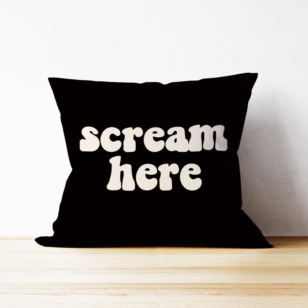 Mancheng-zi Funny Scream Decor, Scream Pillow Covers 18x18, Fun Pillows,Fun Throw Pillows,Funny Throw Pillows,Fun Decorative Pillows,Scream Here Funny Humor Throw Pillow Case(Black)