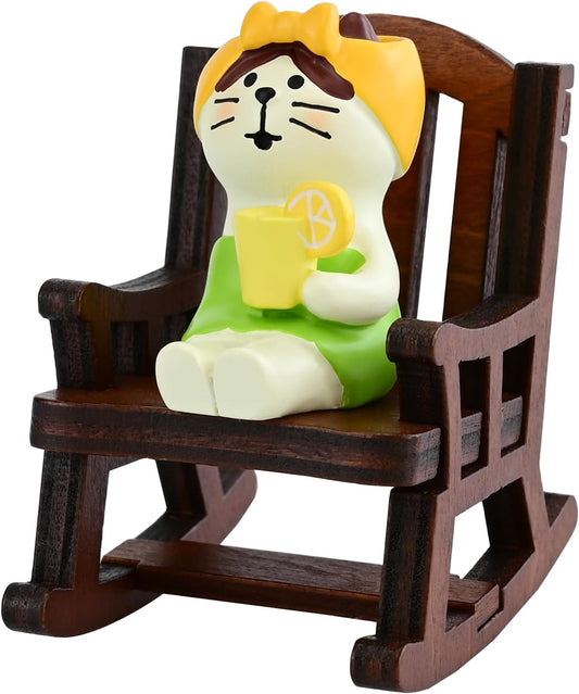 Cute Mini Cat Figurine with Rocking Chair - Resin Collectible Desk Decor, 1.5" Tiny Cat Statue for Home & Office - Gift for Cat Lovers