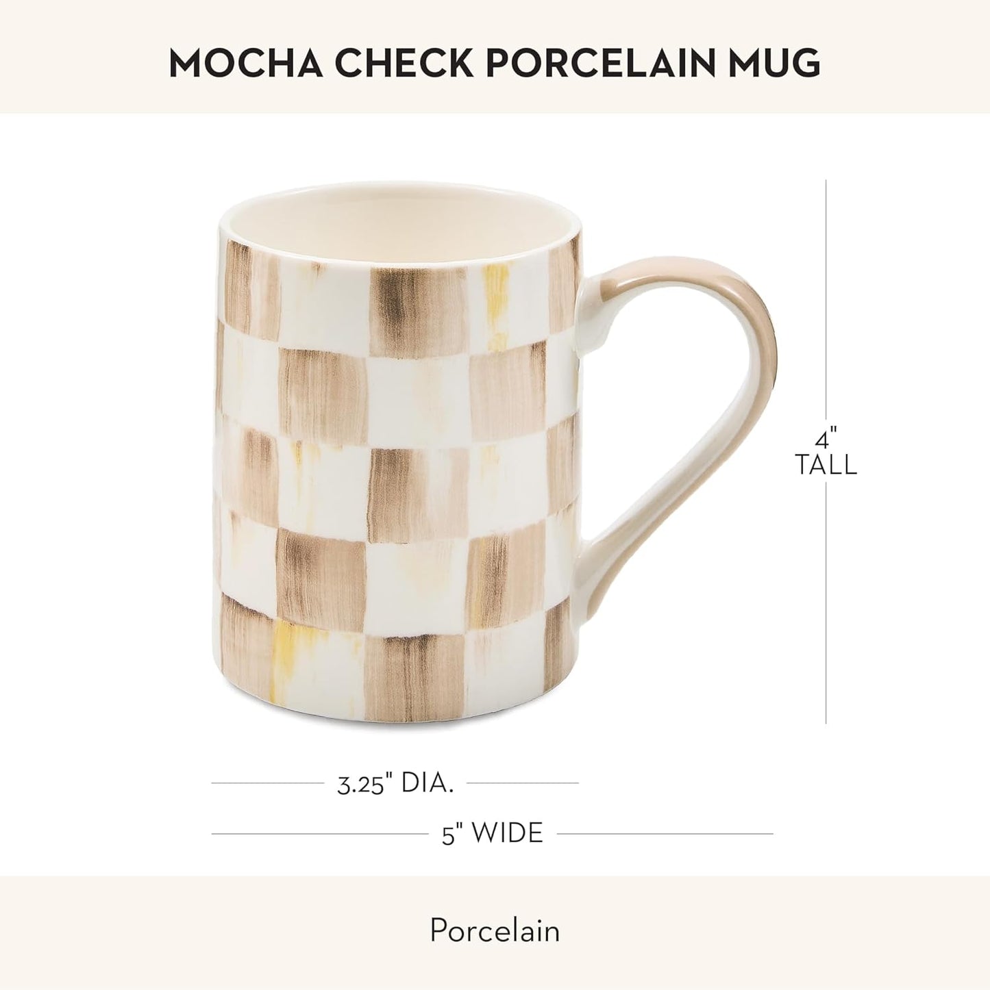 MACKENZIE-CHILDS Porcelain Mug, Tea and Coffee Mug, Brown-and-White Mocha Check