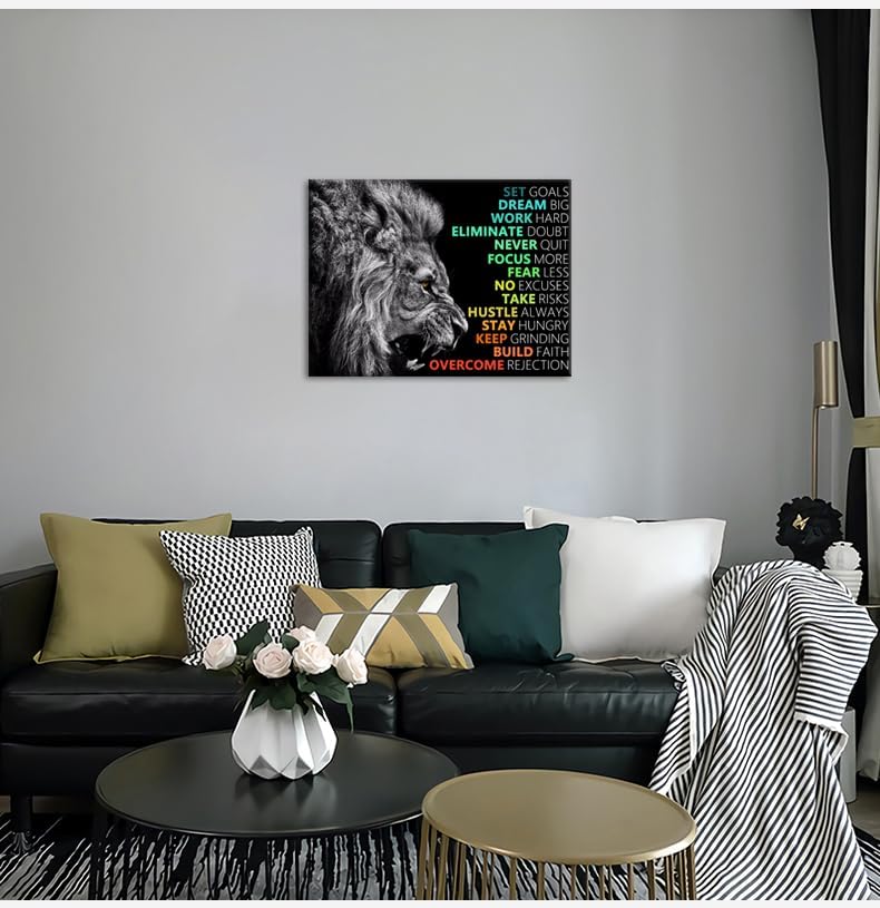 Inspirational Office Wall Decor Motivational Canvas Wall Art Lion Success Poster Print Inspire Entrepreneur Quote Paintings Picture Artwork Modern Living Room Hmoe Decor Framed[18"W x 24"H]