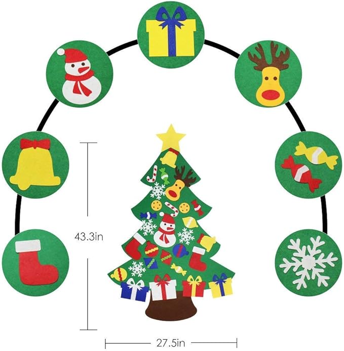 YEAHBEER Felt Christmas Tree for Kids Wall, 3.2FT Felt Christmas Tree with 30 Detachable DIY Christmas Ornaments,Xmas Gifts, New Year Door Hanging Decorations