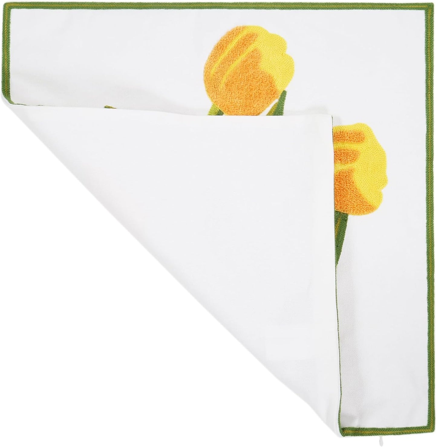 Embroidery Throw Pillow Cover 18x18 Home Decor Floor Pillow Cover for Couch Sofa Chair Gift 100% Cotton Floral Embroidered Cushion Cover Square Pillowcase 45x45cm Yellow Tulip, 1 Piece