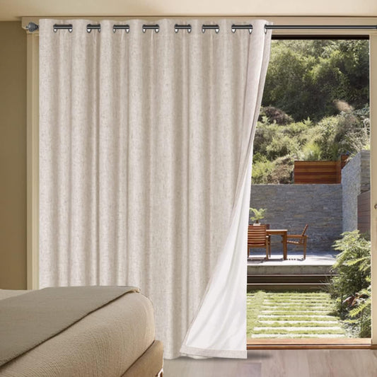 H.VERSAILTEX Blackout Curtains Durable Thick Textured Polyester Blackout Patio Door Curtain Anti Rust Grommet Extra Wide Sliding Door Curtain Panel, W100 x L96 inch - Natural