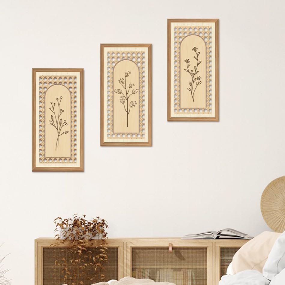 IARTTOP 3 Pcs Boho Wood Floral Arch Wall Art Nature Botanical Wood Wall Decor Bohemian Flower Artwork Minimalist Modern Wooden Hanging Decor for Farmhouse Living Room Bedroom Office 7.9 x15.8 Inch
