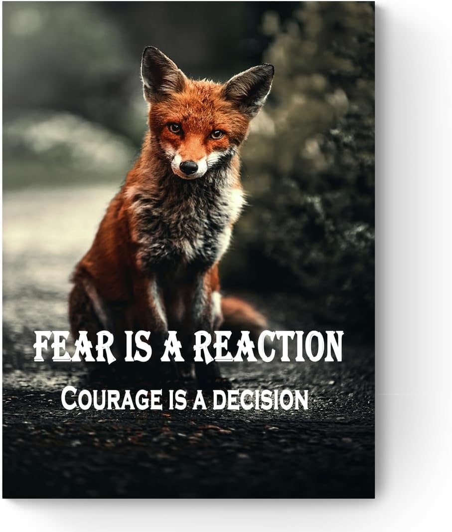 GoForArt Motivational Canvas Wall Art, Famous Quote Inspirational Prints Wall Decor, Fox Fear Is A Reaction Poster for Office Living Room, Animals Bedroom Dorm Room Artwork Home Decoration 12x18in
