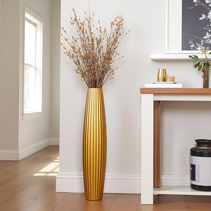 Floor Vases, Tall Floor Vase 23.6 inch (60CM, 1.96FT) Tall Vases, Sturdy Gold Vase for Living Room Decor, Resin Gold