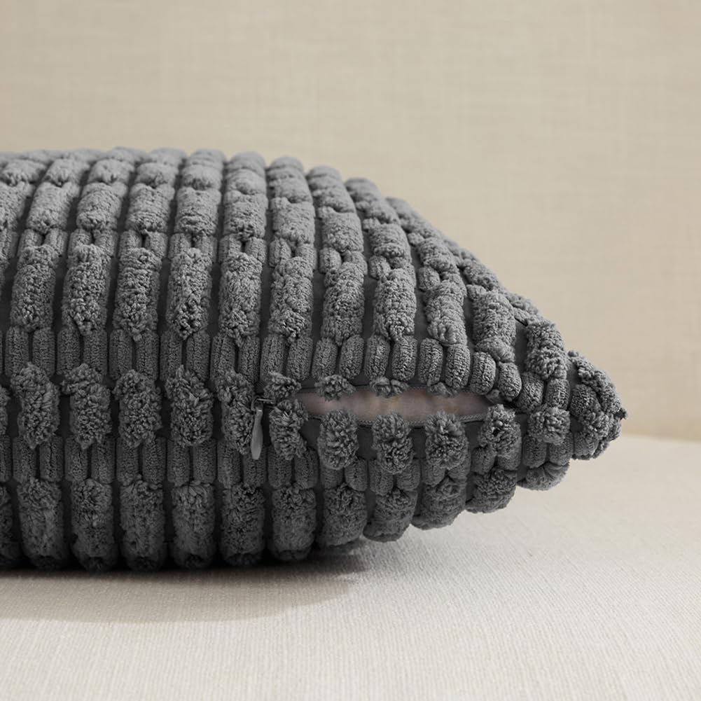 Fancy Homi 4 Packs Dark Grey Decorative Throw Pillow Covers 26x26 Inch for Couch Bed, Rustic Modern Farmhouse Boho Home Decor, Soft Plush Corduroy Gray Cute Square Accent Cushion Case 66x66 cm