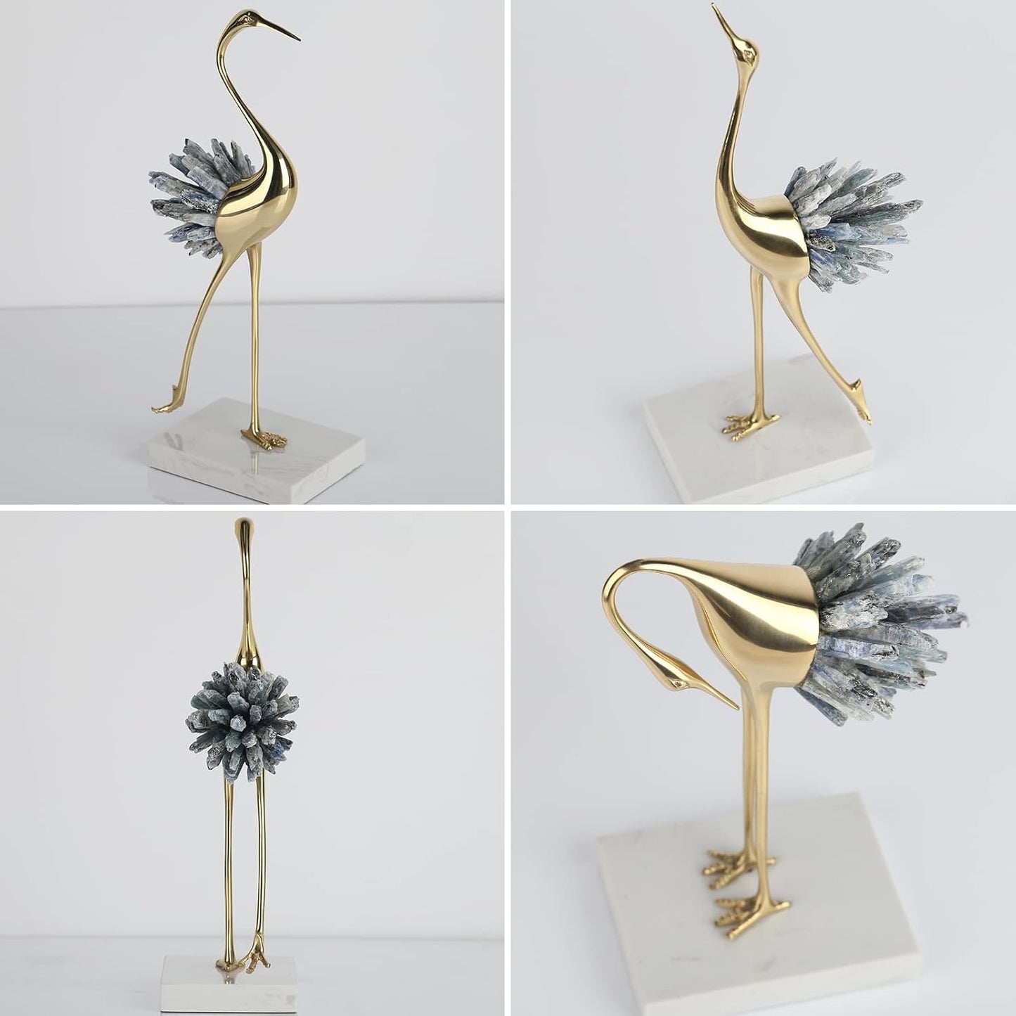 Gold Decor Accents,Brass Birds Statues Gold Home Decor Modern Crystal Decor Ornaments for Living Room, Bedroom, Office Desktop, Cabinets (Blue A)
