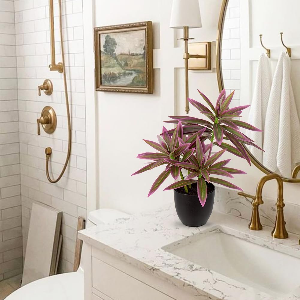 Faux Plants 16.1" Dracaena Artificial Plant Realistic Fake Plants in Pot Small Indoor Plants Fake Potted Plants Artificial Decor for Home Living Room Bathroom Office House Table Desk Shelf, Pink