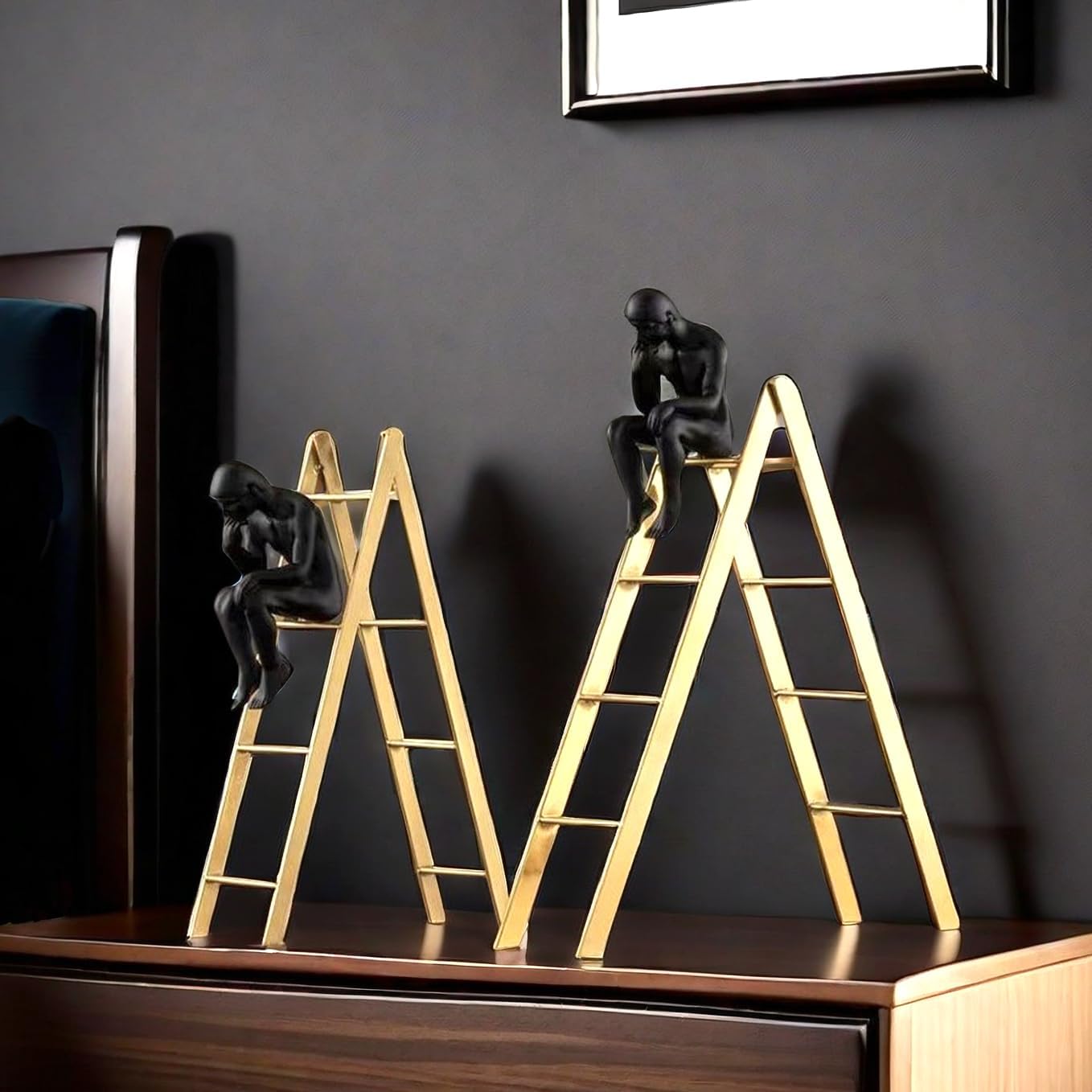 FUNSXBUG The Thinker Statue Thinking Man Statues Sitting on a Ladder Sculptures Collectible Figurine Home Decor Living Room Decoration (Small)