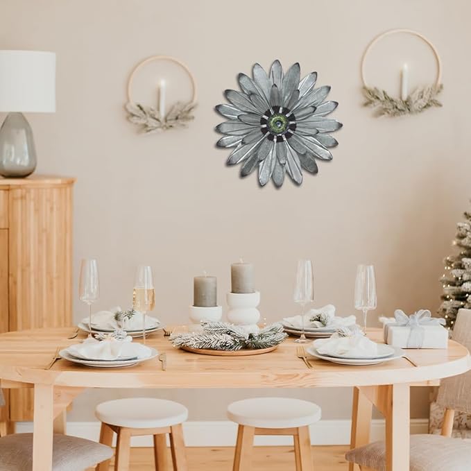 YEAHOME Metal Farmhouse Boho Wall Decor - 16'' Galvanized Wall Art Decorations Hanging for Bedroom, Living Room, Bathroom Office