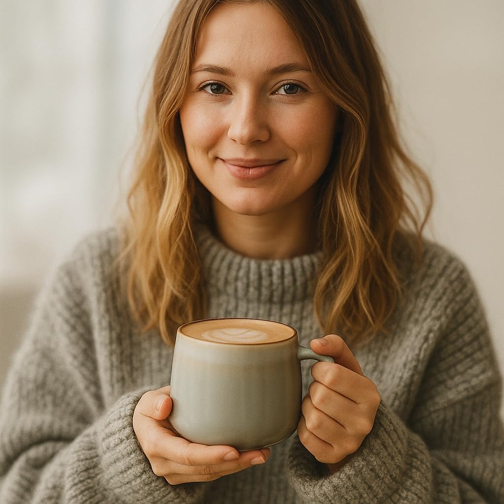 Large Ceramic Coffee Mugs Set of 4, 16 oz Stoneware Coffee Cups with Comfortable Handle for Latte, Tea, Cappuccino, Cocoa -Microwave and Dishwasher Safe - Modern Unique Aesthetic