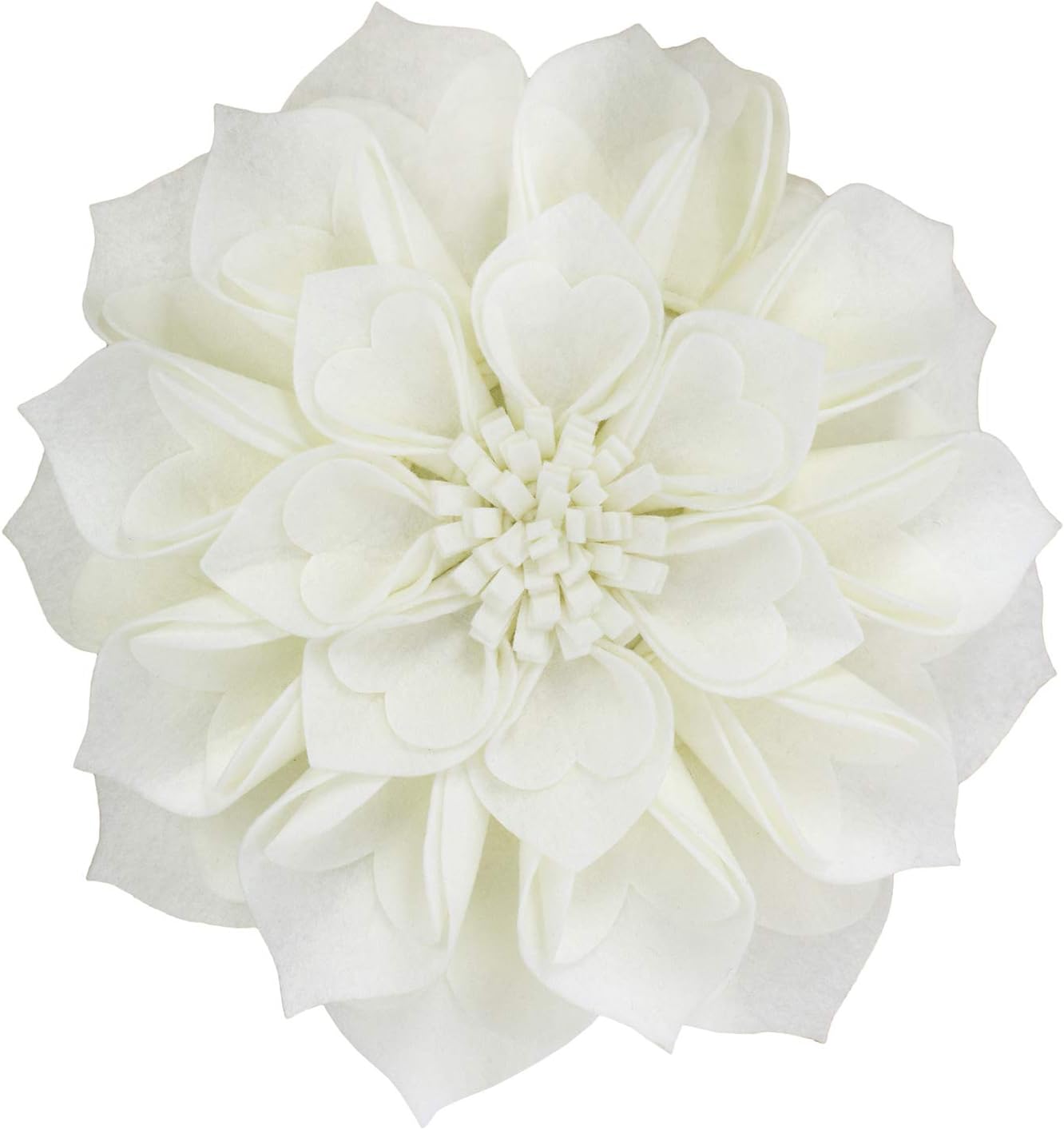 Fennco Styles Handmade 3D Heart-Shaped Petals Flower Decorative Throw Pillow Cover Only - 13" Round Ivory Floral Pillow Case for Couch, Home Décor and Holiday, Housewarming Gift