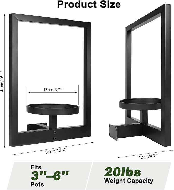 Heavy-Duty Wall Planters for Indoor Plants, Modern Metal Hanging Plant Holders, Picture Frame Wall Plant Shelves for Living Room, Balcony, Patio, Window Garden Décor, 3-Pack