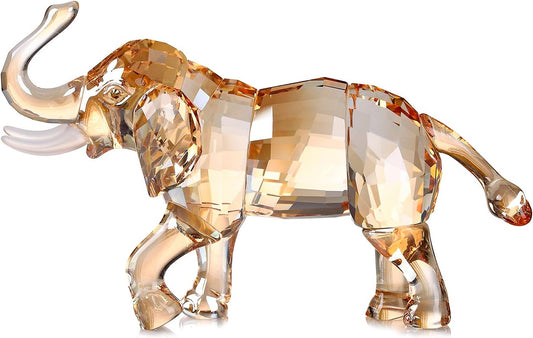 Crystal Lucky Elephant Figurine Collection Ornament Statue Animal Collectible Home Decor (Gold)