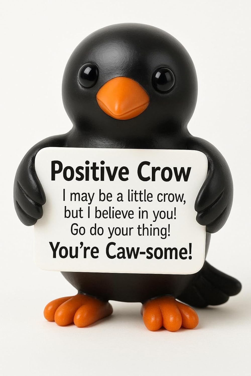 iStatue Positive Crow Resin Figurine – 4 Inch Halloween Indoor Decoration, Cute Motivational Quote Sign, Blackbird Fall Tabletop Decor for Office, Home, or Gifting (Black Crow)