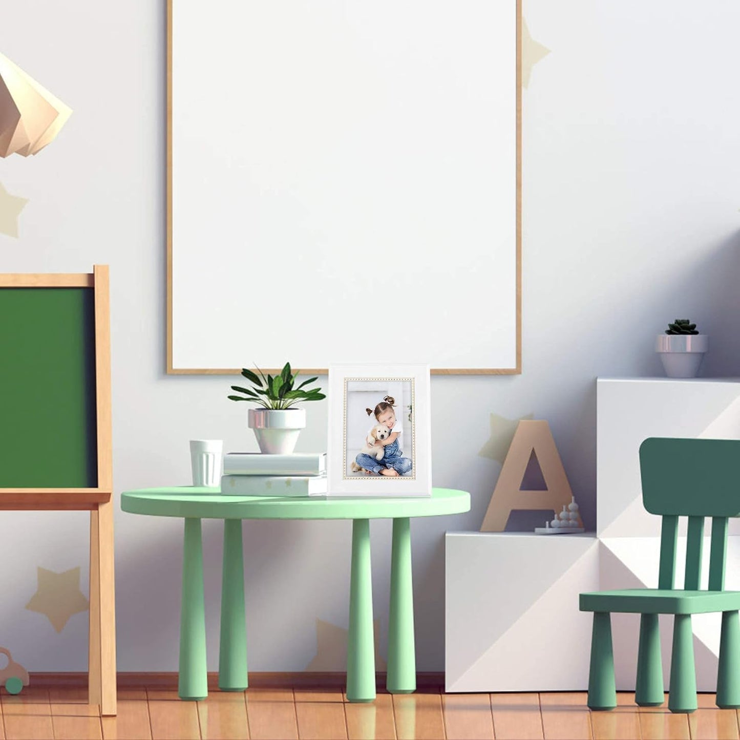 GraduationMall 5x7 Picture Frames, Real Glass, Display Photos for Wall or Tabletop, White with Gold Beads, 2-Pack