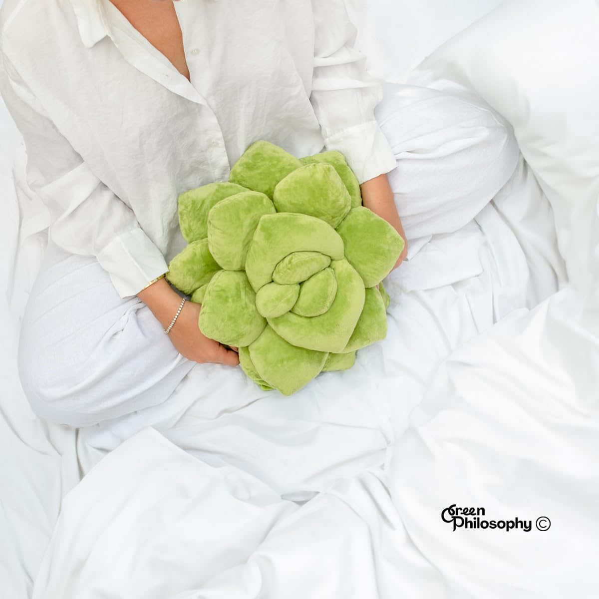 Green Philosophy Co. Succulent® Pillow 16" – Soft 3D Decorative Flower Throw Pillow, Unique Olive Green Plush Flower Cushion, Perfect for Couch, Sofa, Bedroom Decor, Gift for Plant Lovers