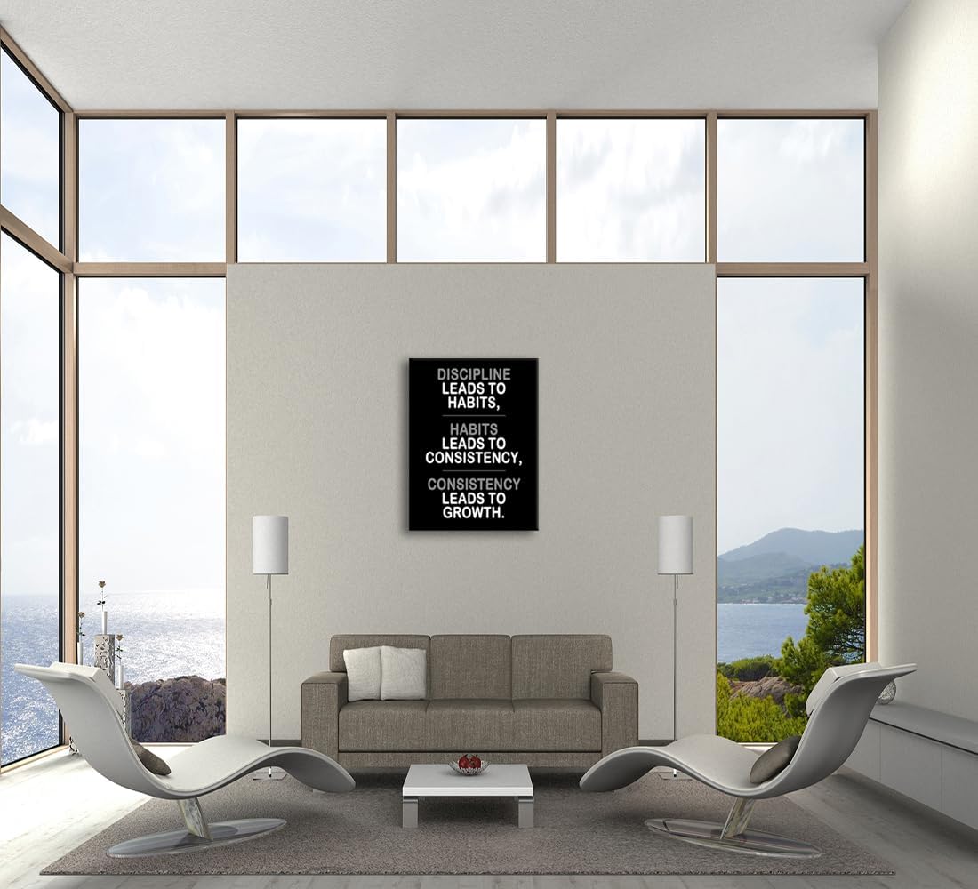 Inspirational Posters Discipline Habits Consistency Growth Painting Picture Prints on Canvas Motivational Entrepreneur Quotes for Living Room Office Home Wall Decor House Decor Framed[30''W X 40''H]