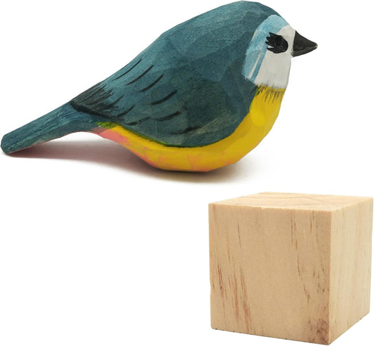 DIYOMR Hand Carved Wooden Bird Sculpture, Art Animal Decor - Cyanistes
