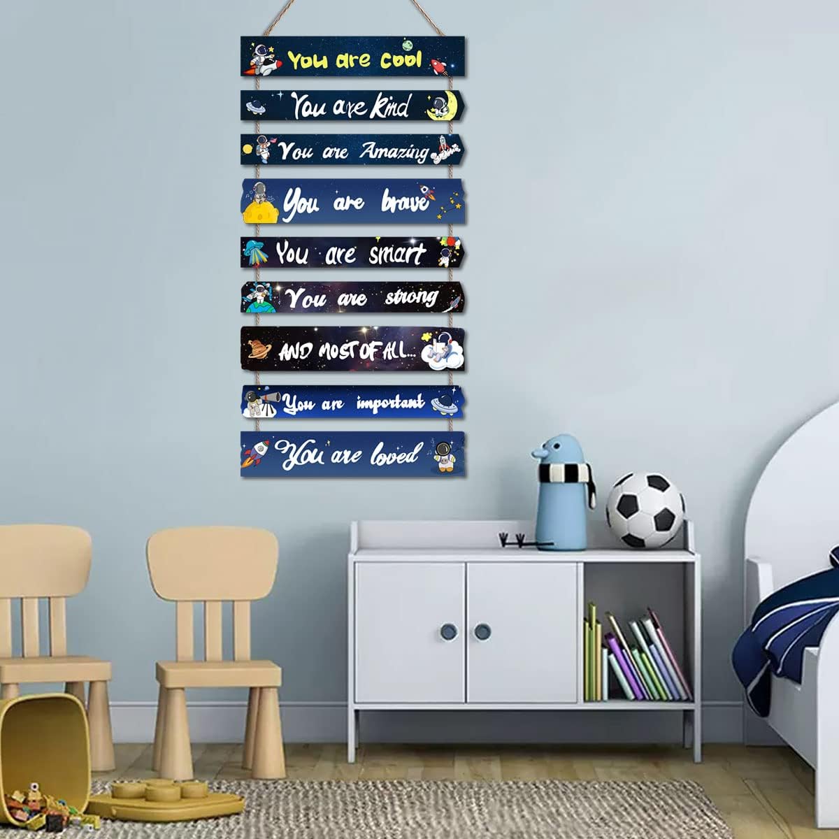 JEVUVU Outer Space Room Decor for Teen Boys Aesthetic, Cool Bedroom Wall Decor for Baby Boy, Navy Blue Kids Wall Art Signs, Fun Stuff Black Decorations for Nursery Bed Room Dorm Classroom Bathroom