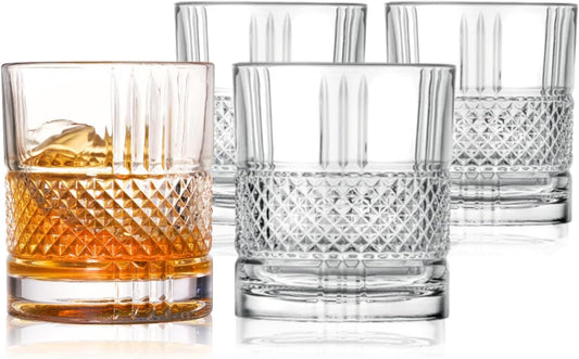 LEMONSODA Premium Double Rocks Vintage Whiskey Tumblers - Uniquely Designed Vintage Style Glass