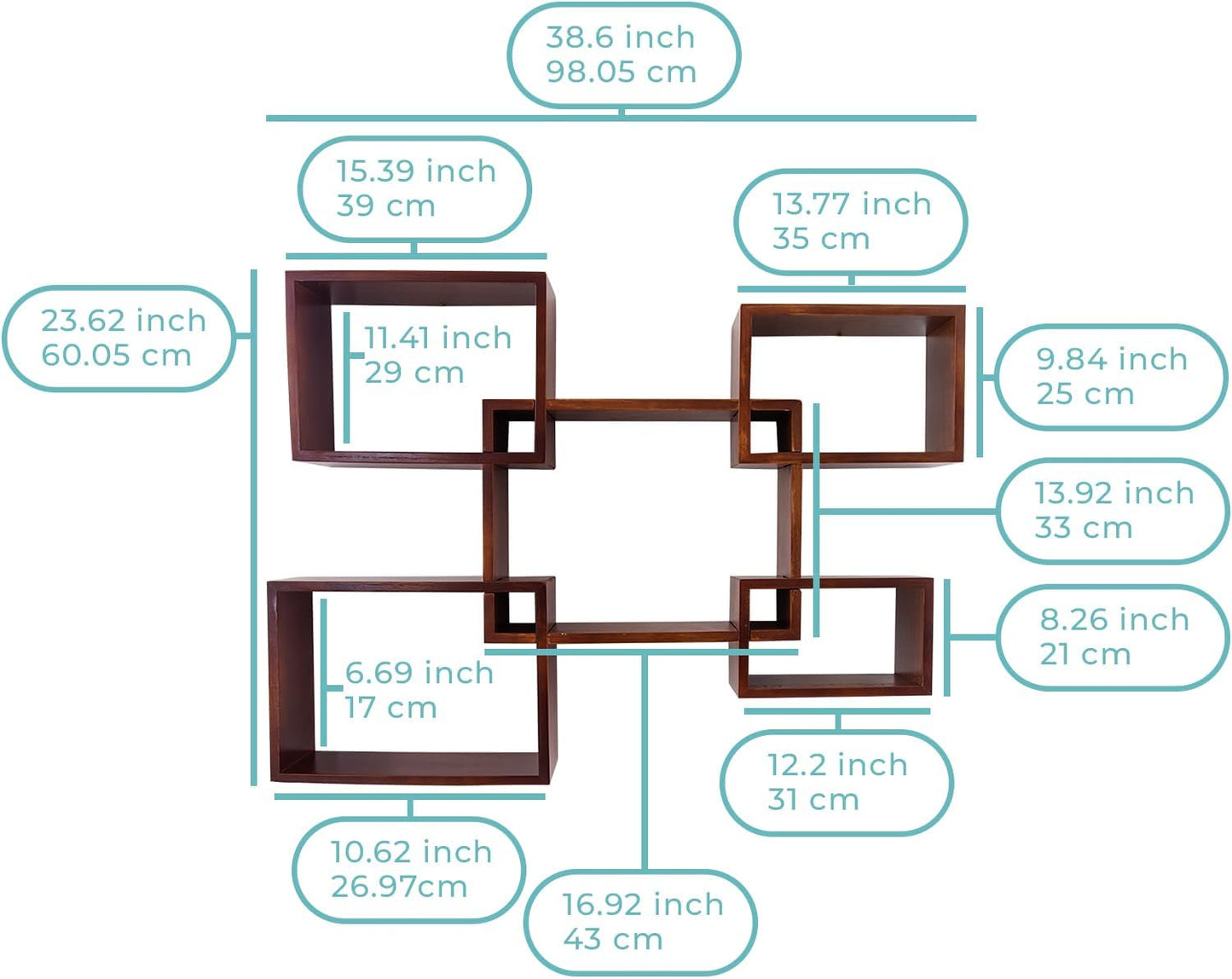 Comfify Modern Wall Mounted Square Shaped Floating Shelves – Set of 5 Square Shelves for Bathroom, Bedroom, Living Room & More – Rustic Wall Decor Display for Home - Brown