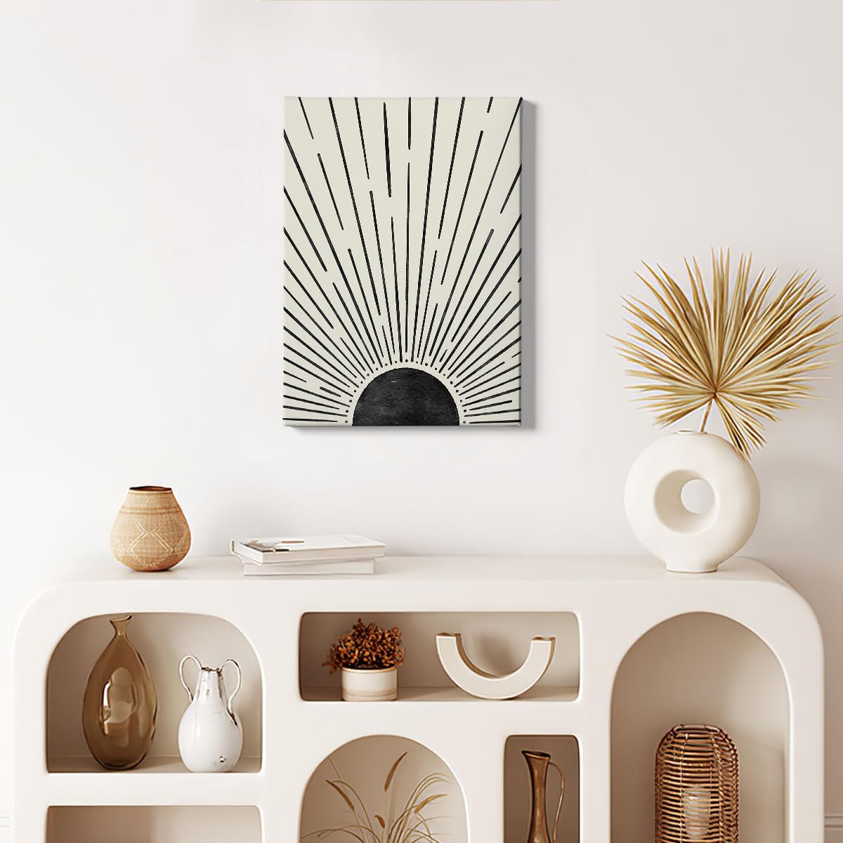 HIWX Boho Sun Framed Canvas Pictures, Boho Wall Art, Sunrise Wall Decor for Bathroom, Office, Bedroom (11x14, Black)