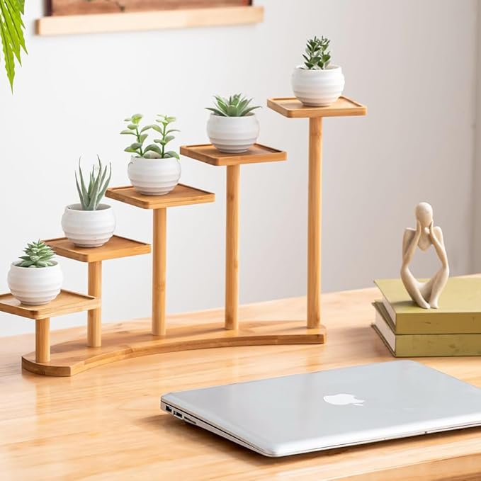 5 Tiers Desk Plant Stand Window Sill Plant Shelf Tabletop Succulent Stand Flower Pot Stand Holder Desktop Plant Stand Indoor Plant Rack for Succulent Herb in Living Room Office (Square)