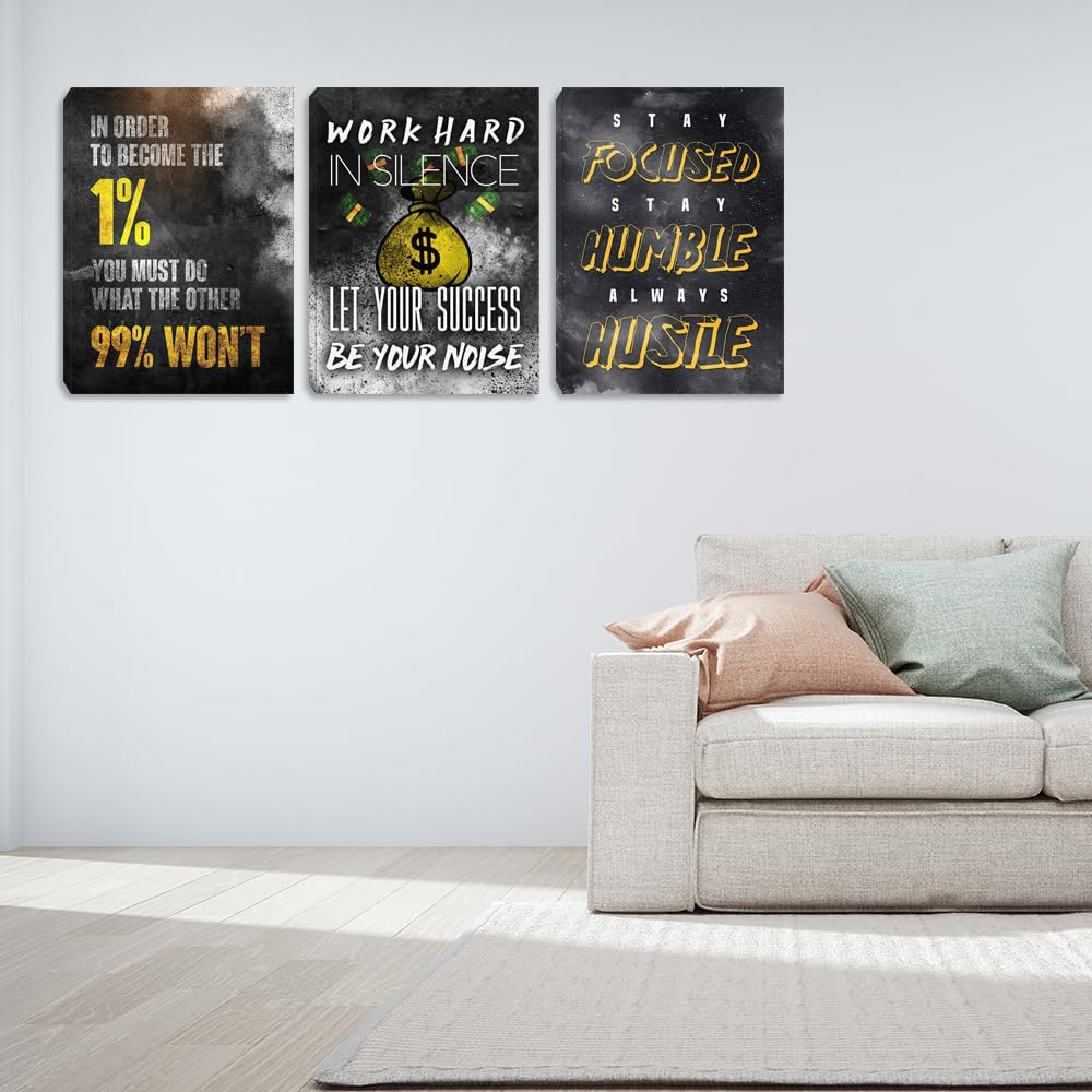 Inspirational Hustle Wall Decor Black Gold Motivational Success Painting Picture Entrepreneur Quote Posters Prints Canvas Wall Art Office Wall Decor Living Room Workplace Decorations (60" Wx28 H)