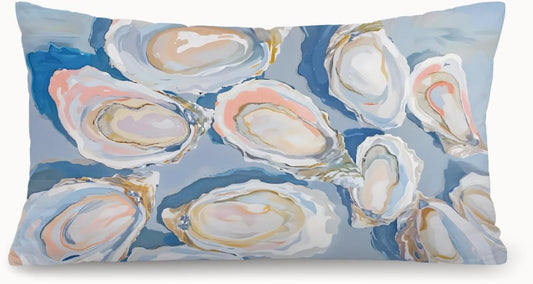 Coastal Beach Room Decor 12x20 Pillow Cover, Coastal Beach Blue Oysters Shell Decorative Lumbar Pillow Covers for Bedroom Living Room Home Dorm Sofa Couch