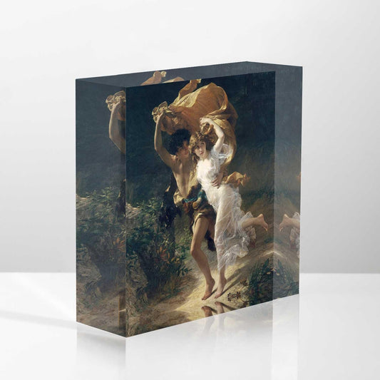 Desktop Decoration Oil Painting, Run in A Rainstorm Acrylic Desk Decor 4x4 Tabletop Wall Sign - Appreciation and Housewarming Presents for Coworkers and Friends