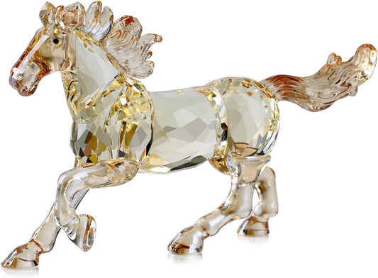 Crystal Horse Realistic Animal Art Figurine Collection Table top Ornament Statue Home Decor (Gold)