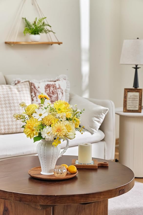 TINGE TIME Fake Flowers Artificial Flowers Peonies Bulbous Chrysanthemum Daisy Hydrangea Sunflower Violets Dahlia Daffodils Epiphyllum Orchid Cherry Blossom Camellia Leyaron (Yellow)