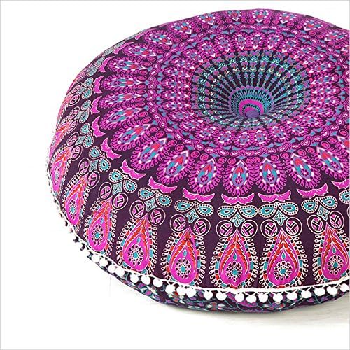 Eyes of India - 32" Purple Pink Mandala Floor Pillow Cover Meditation Cushion Seating Throw Hippie Round Colorful Decorative Bohemian Accent Boho Chic Dog Bed Indian Pouf Ottoman Handmade Cover ONLY