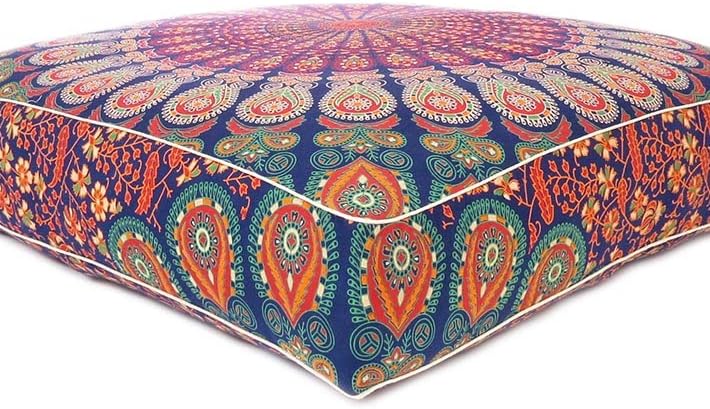 Eyes of India - Mandala Floor Pillow Cover Meditation Cushion Seating Throw Hippie Round Colorful Decorative Bohemian Indian Pouf Ottoman Handmade Cover ONLY (Dark Blue-2, 35" x 35")