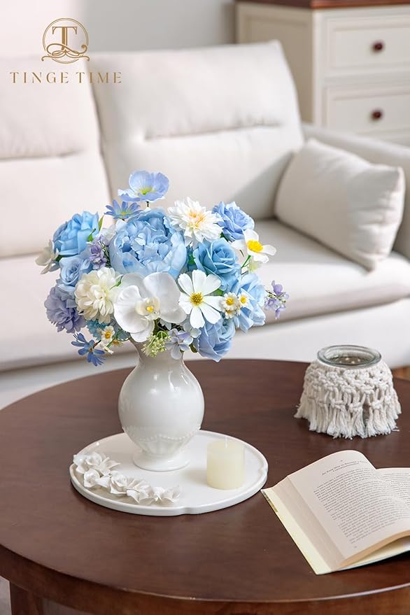 TINGE TIME Fake Flowers Artificial Flowers Peonies Bulbous Chrysanthemum Daisy Hydrangea Sunflower Violets Dahlia Daffodils Epiphyllum Orchid Cherry Blossom Camellia Leyaron (Light Blue)